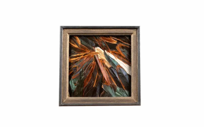 Tableau en plumes de queue de COQ bronze, fabriqué artisanalement dans mon atelier