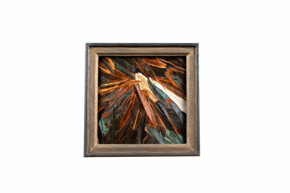 Tableau en plumes de queue de COQ bronze, fabriqué artisanalement dans mon atelier