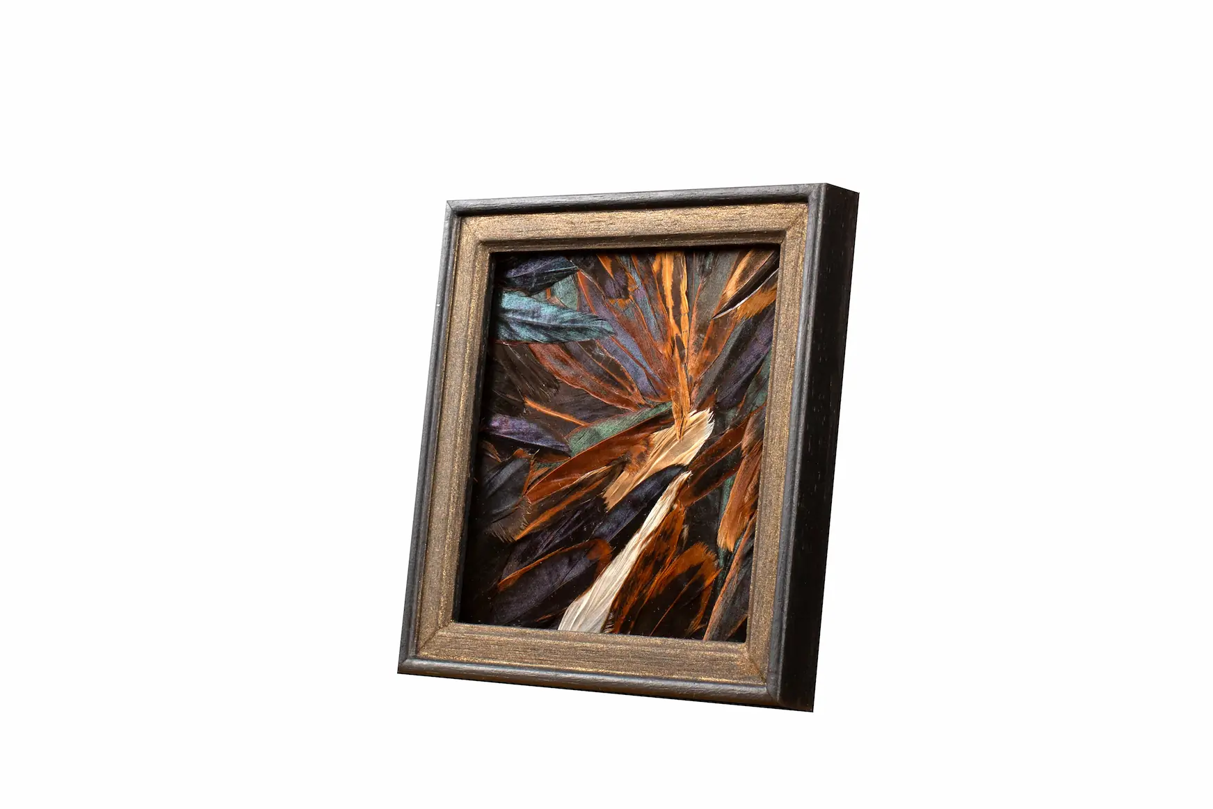 Tableau en plumes de queue de COQ bronze, fabriqué artisanalement dans mon atelier