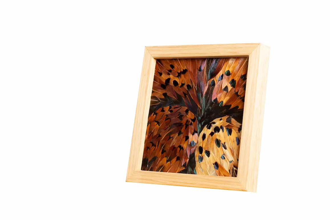 Tableau en plumes de faisan COLCHIDE, fabriqué artisanalement dans mon atelier