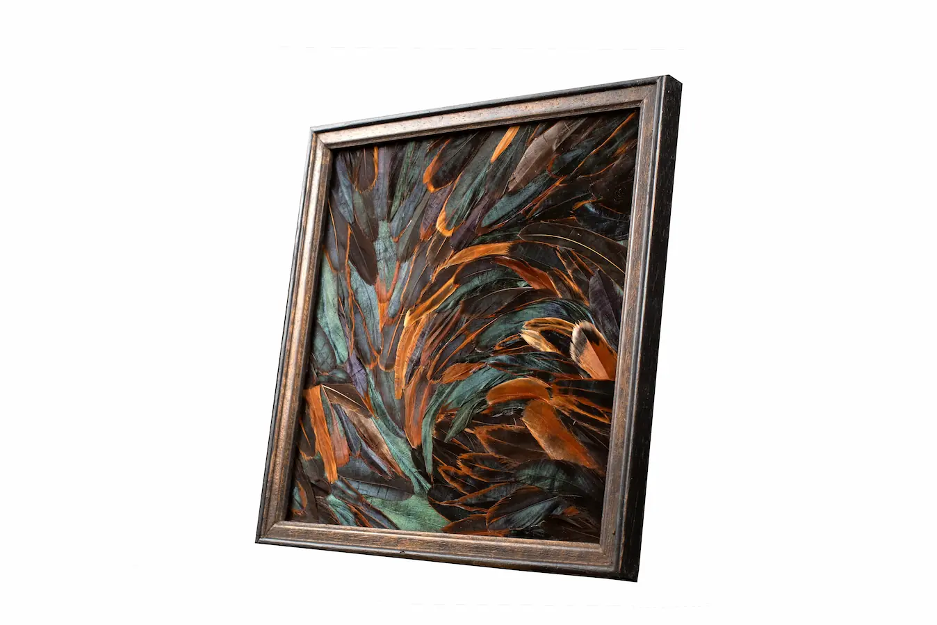 Tableau en plumes de queue de COQ bronze, fabriqué artisanalement dans mon atelier