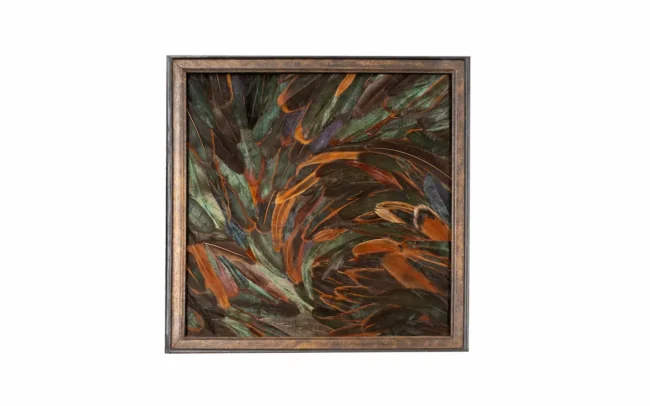 Tableau en plumes de queue de COQ bronze, fabriqué artisanalement dans mon atelier