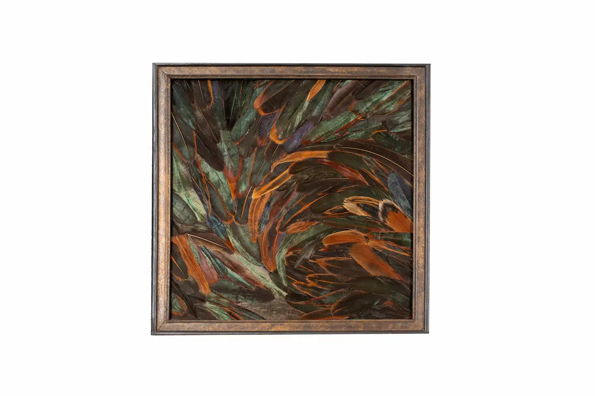 Tableau en plumes de queue de COQ bronze, fabriqué artisanalement dans mon atelier