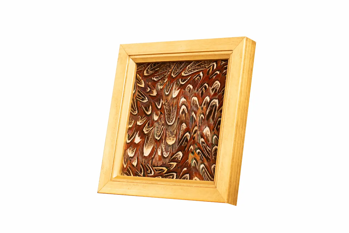 Tableau en plumes de faisan COLCHIDE, fabriqué artisanalement dans mon atelier