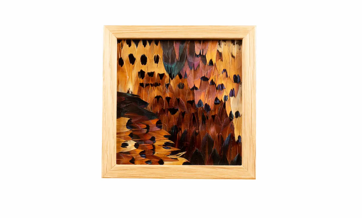 Tableau en plumes de faisan COLCHIDE, fabriqué artisanalement dans mon atelier