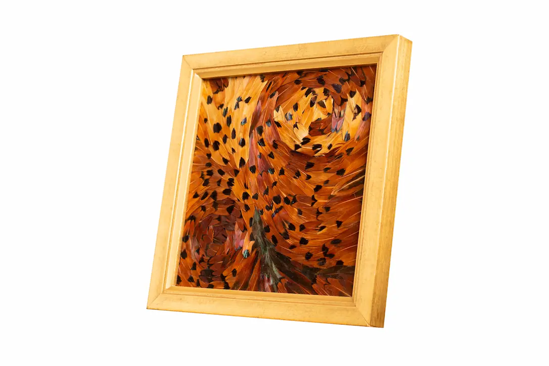 Tableau en plumes de faisan COLCHIDE, fabriqué artisanalement dans mon atelier
