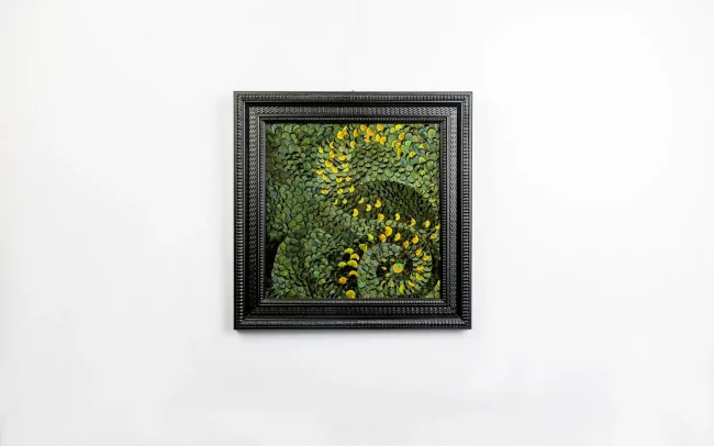 Tableau Serpent en plumes de faisan LADY AMHERST vert et PAON vert